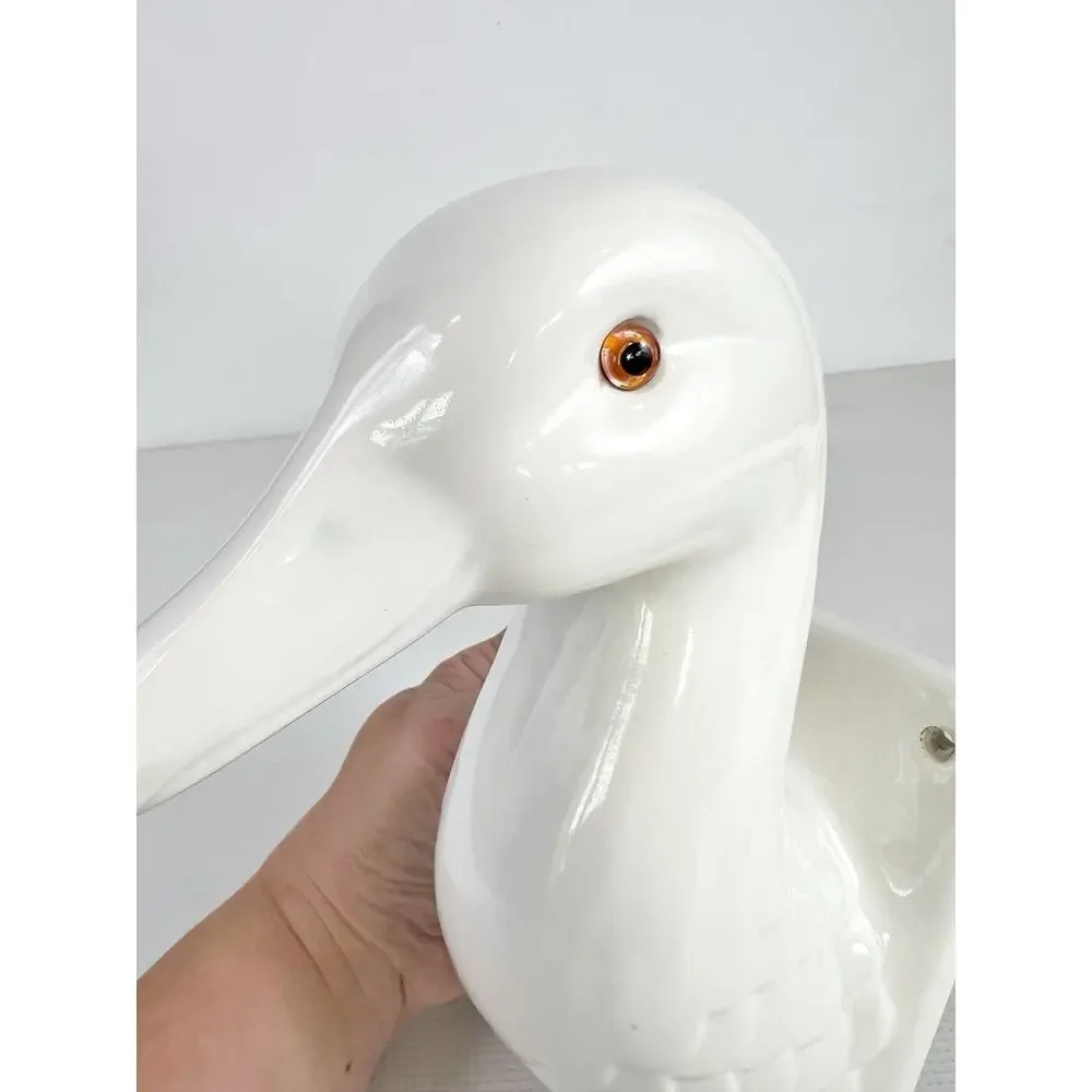 White Ceramic Goose Duck Head Wall Mount Hook Apron Towel Holder Farmhouse READ